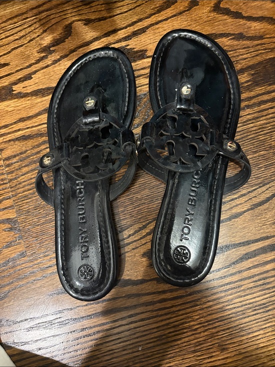 Tory Burch Shoes - Tory Burch Black Patent Miller Logo Thong Sandals - Women
